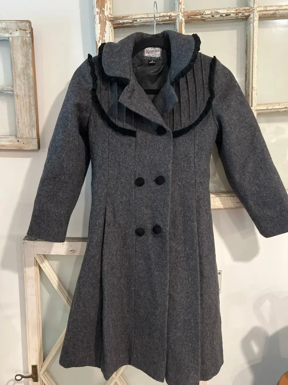 Rothschild girls size 8 gray & black long wool coat